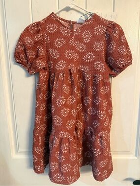 Zara Girls Rust Brown Paisley Gauzy cotton girls dress
